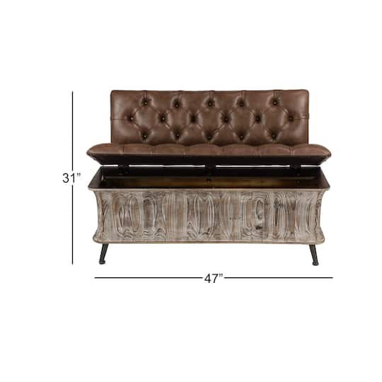 Brown Chinese Fir Rustic Bench, 32" x 47" x 20"